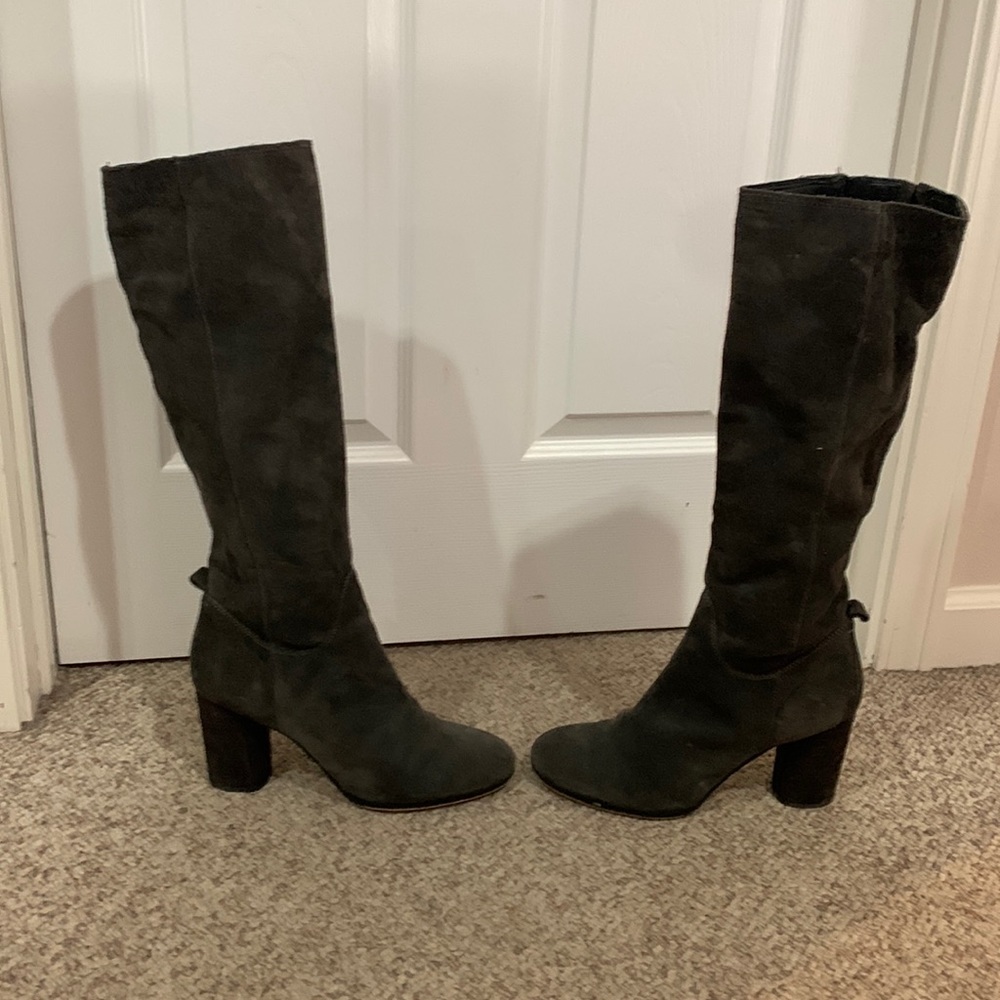 Sam Edelman grey suede Camellia tall chunky heel boots sz 10